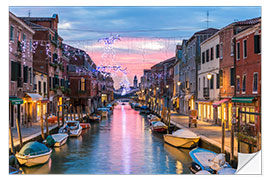 Selvklebende plakat Canal in Venice festively illuminated