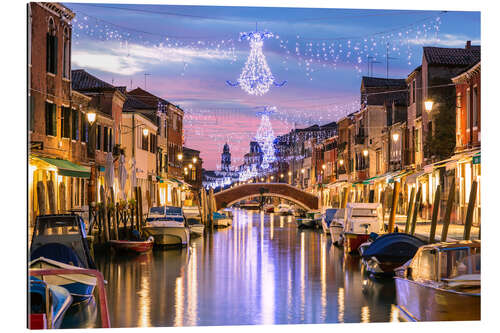 Tableau en plexi-alu Canal à Venise décoré pour Noël