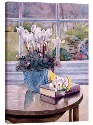 Canvas print Flowers and book on table