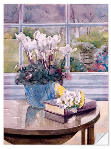 Sisustustarra Flowers and book on table