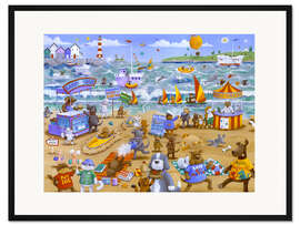 Gerahmter Kunstdruck Katzen und Hunde am Strand