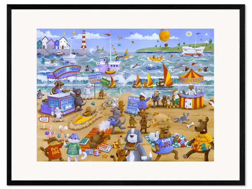 Ingelijste kunstdruk Cats and dogs on the beach