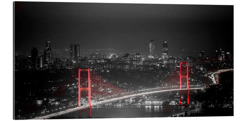 Gallery print Bosporus-Bridge at night - color key red (Istanbul / Turkey)