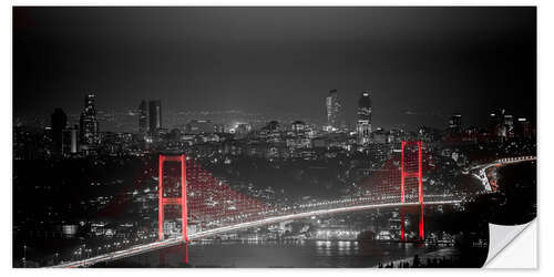 Muursticker Bosporus-Bridge at night - color key red (Istanbul / Turkey)