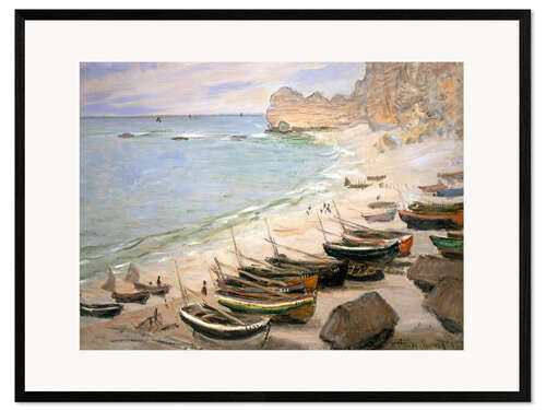 Impression artistique encadrée Bateaux sur la plage à Étretat