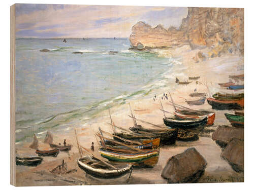Print på træ Boats on the beach at Etretat