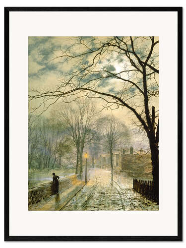Plakat artystyczny premium w ramie Herbstliche Vorstadtstrasse im Mondlicht auf der Insel Wight. 1878