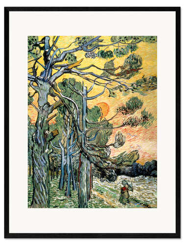 Impressão artística com moldura Pines with Setting Sun and Woman