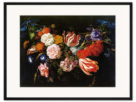 Gerahmter Kunstdruck Girlande aus Blumen und Früchten