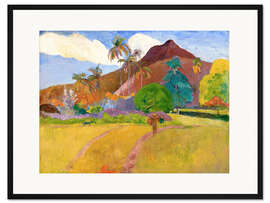 Gerahmter Kunstdruck Tahitianische Landschaft mit Gebirge