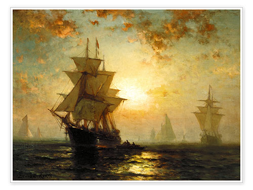 Poster Sailboats at sunset