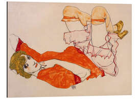 Magnettafel Wally in roter Bluse mit erhobenen Knien