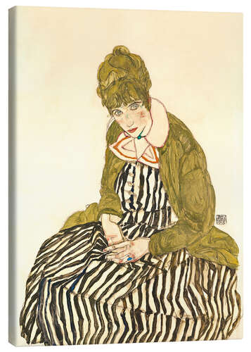 Lerretsbilde Portrait of Edith Schiele Sitting in a Striped Dress