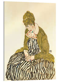 Galleritryk Portrait of Edith Schiele Sitting in a Striped Dress