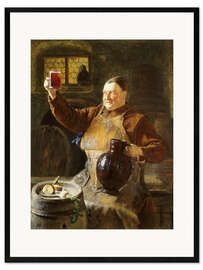 Gerahmter Kunstdruck Braumeister bei der Brotzeit im Klosterkeller. 1892