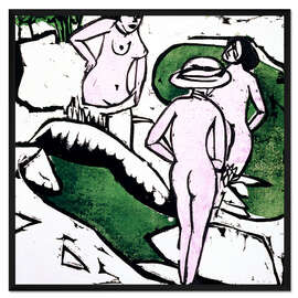 Gerahmter Kunstdruck Badende Frauen zwischen weißen Steinen