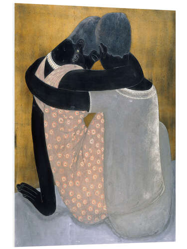 Foam board print Two seated women hugging each other