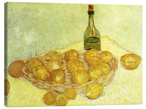 Lerretsbilde Still life with bottle, lemons and oranges