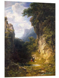 Foam board print Mountain gorge with bathing women