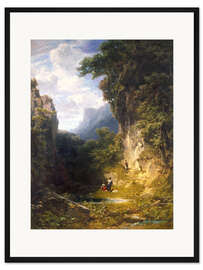 Gerahmter Kunstdruck Bergschlucht mit badenden Frauen