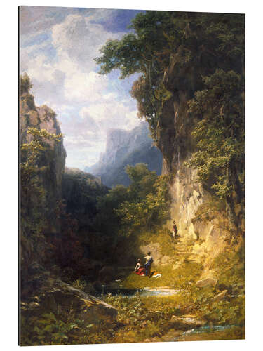 Galleritryck Mountain gorge with bathing women