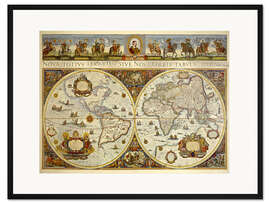 Gerahmter Kunstdruck Große Weltkarte 1665