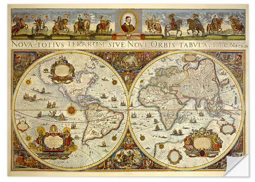 Selvklebende plakat Great World Map 1665