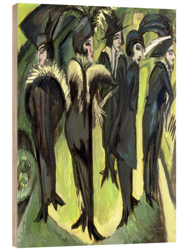 Tableau en bois Cinq femmes dans la rue