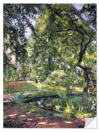 Muursticker Garten in Godramstein mit verwachsenem Baum und Weiher. 1910