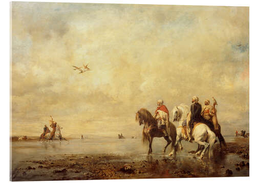 Akryylilasitaulu A falcon hunt in the Sahara desert