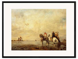 Framed art print A falcon hunt in the Sahara desert