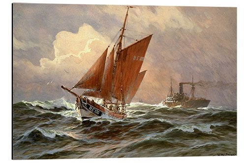 Aluminium print Sailors and steamboat on the North Sea