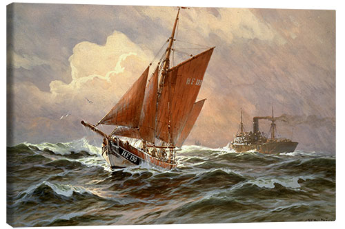 Lerretsbilde Sailors and steamboat on the North Sea