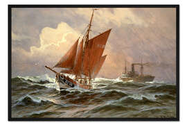 Gerahmter Kunstdruck Segler und Dampfschiff auf der Nordsee