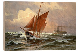 Wood print Sailors and steamboat on the North Sea