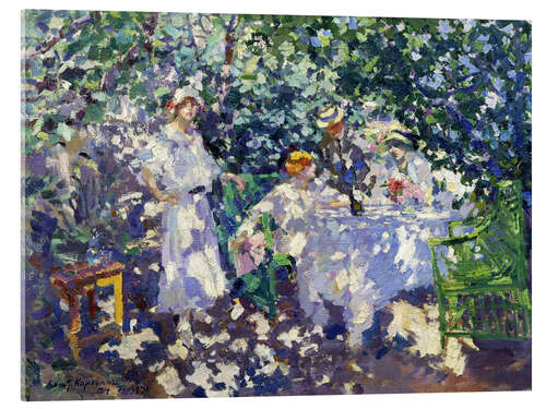 Acrylglasbild Kleine Gesellschaft in blühendem Garten, 1914