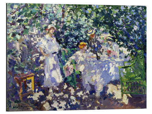 Quadro em alumínio Small company in a blooming garden, 1914