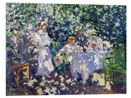 Foam board print Small company in a blooming garden, 1914