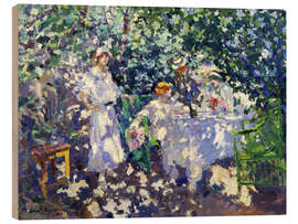 Wood print Small company in a blooming garden, 1914