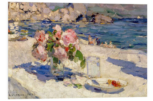 Print på skumplade Blumenstrauss und Früchteteller am Meeresstrand. 1910.