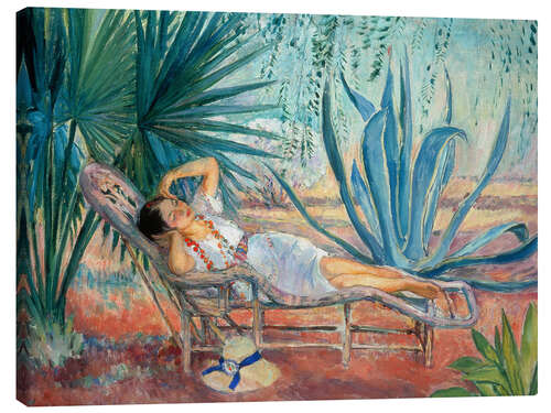 Stampa su tela Marthe sleeping in a deck chair in Saint-Tropez