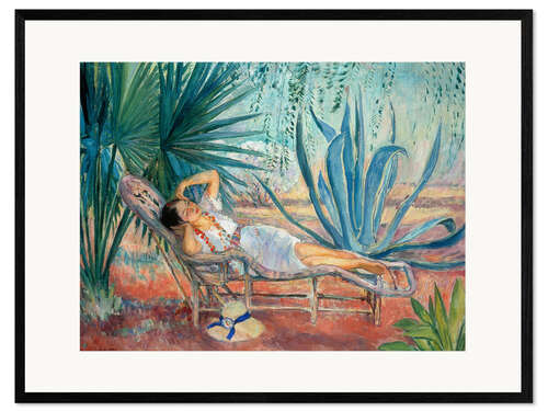 Impresión de arte enmarcada Marthe sleeping in a deck chair in Saint-Tropez