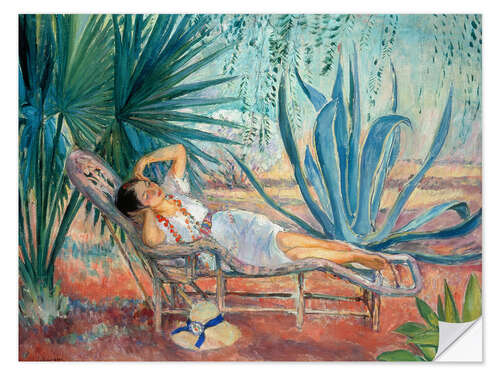 Selvklæbende plakat Marthe sleeping in a deck chair in Saint-Tropez