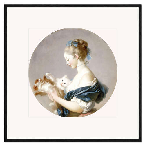 Impresión de arte enmarcada Girl with a dog and a cat