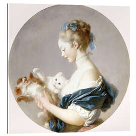 Gallery print Girl with a dog and a cat