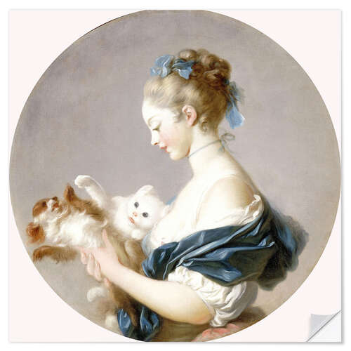 Autocolante decorativo Girl with a dog and a cat