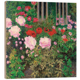 Quadro de madeira Flores desabrochando em cima da muro jardim - Koloman Moser