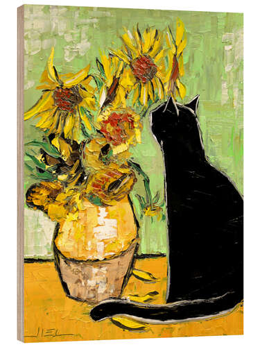 Wood print The cat of Van Gogh