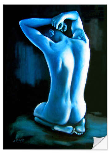 Selvklebende plakat Male nude in blue