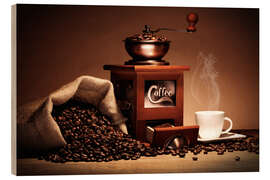 Hout print Coffee grinder with beans and cup